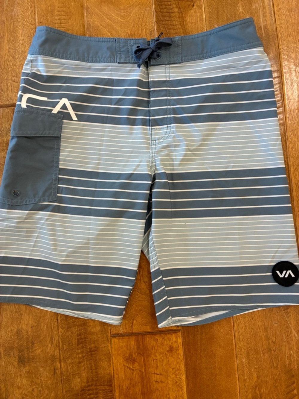 RVCA Men's Gray and Blue Striped Boardshorts